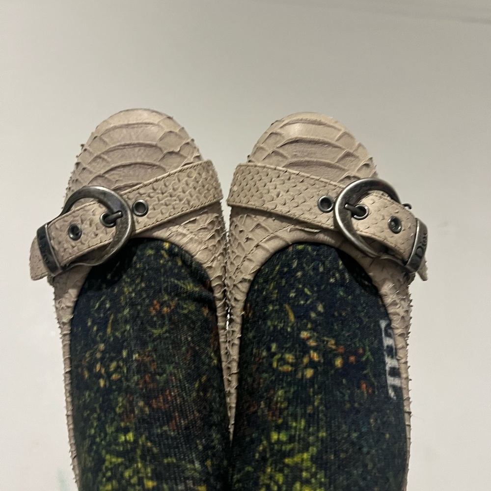 Dior Beige Snakeskin  Flats with Buckle